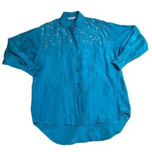 Turquoise Silk Pant Suit with gold bead and Diamante embellishment.